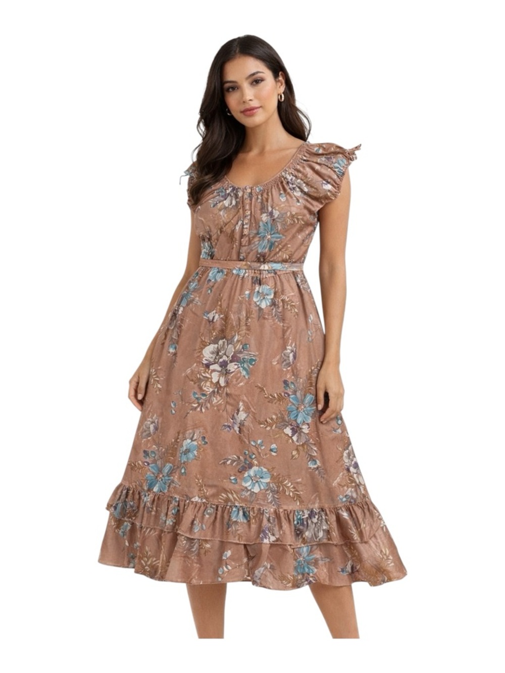 VTG Candi Jones California Semi-Sheer Dress Floral Sz S-M (no tag) Elastic Waist
